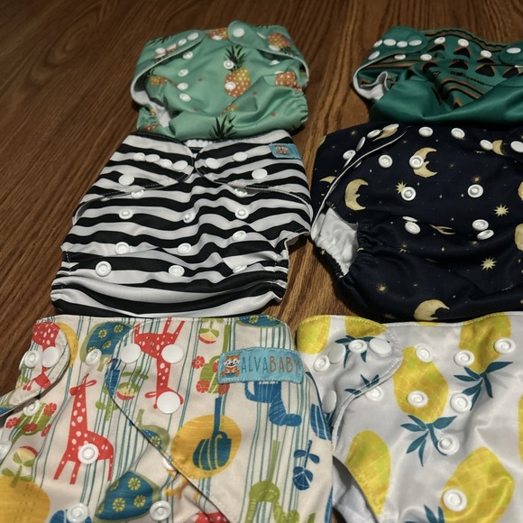 Alva Baby Reusable Pocket Covers Lot of 8 & 8 Thick Inserts Adjustable One Size - Picture 7 of 7